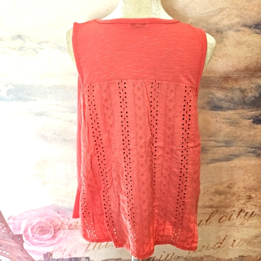Thyme + Honey Coral Sleeveless Eyelet Top Sz XL